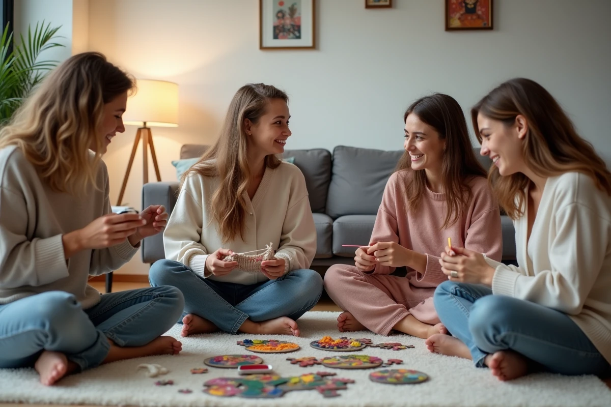 Amis créant ensemble avec des activités manuelles à la maison