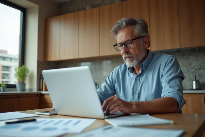 Particulier comparant les banques appliquant le calcul différentiel pour son prêt immobilier depuis son domicile