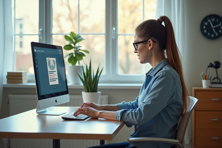 Enseignant utilisant un ordinateur pour consulter un portail de messages