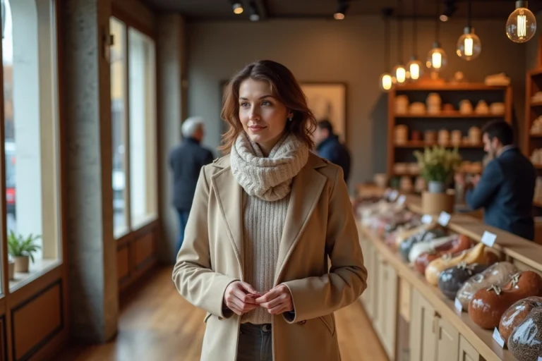 Femme curieuse dans une boutique artisanale à Nantes