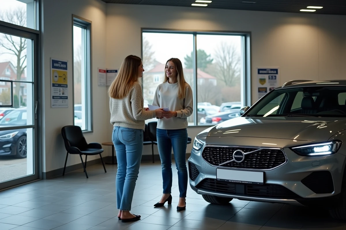 Femme discutant du devis de la courroie de distribution avec un conseiller
