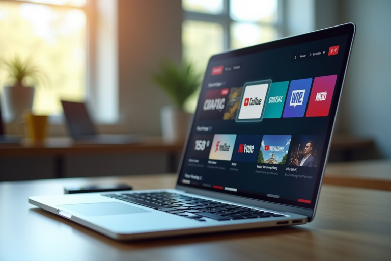 Ordinateur portable affichant plusieurs plateformes de streaming