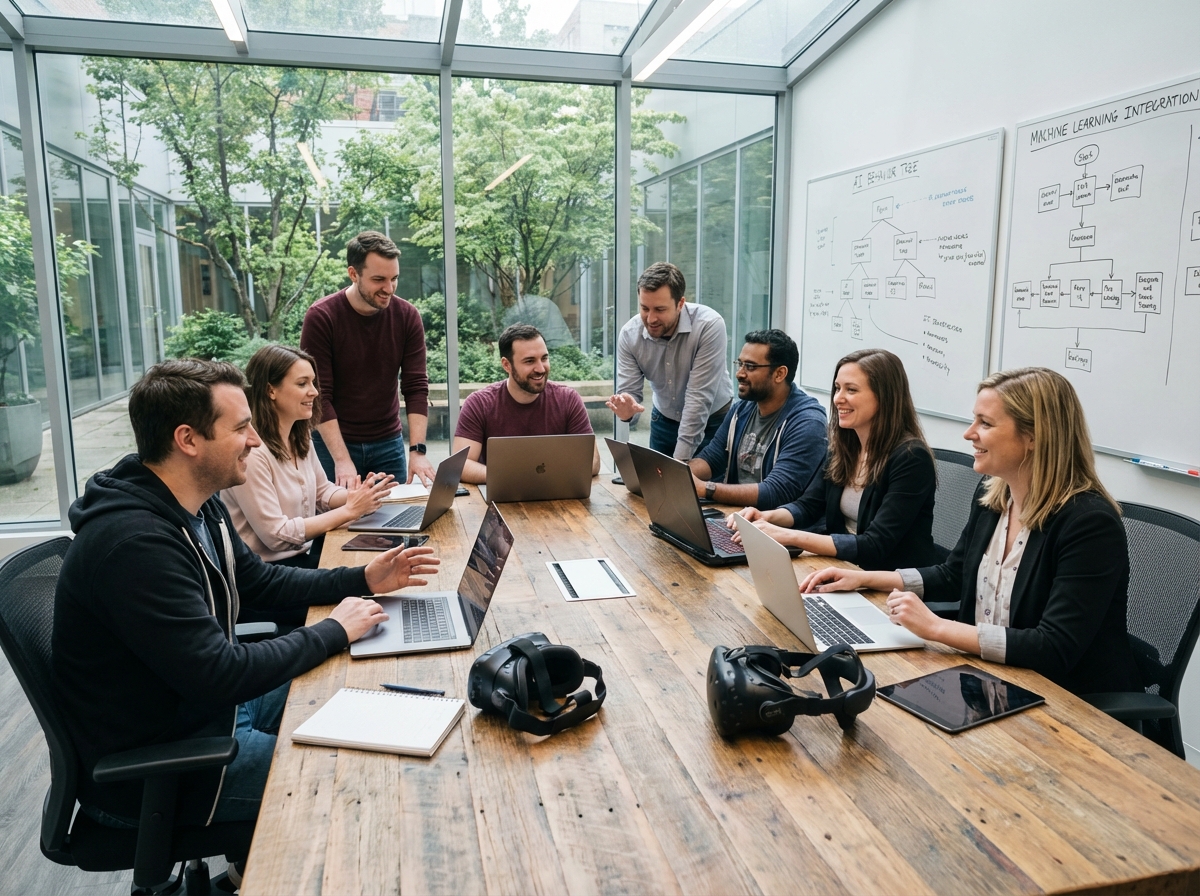 Groupe de developpeurs discutant autour d une table
