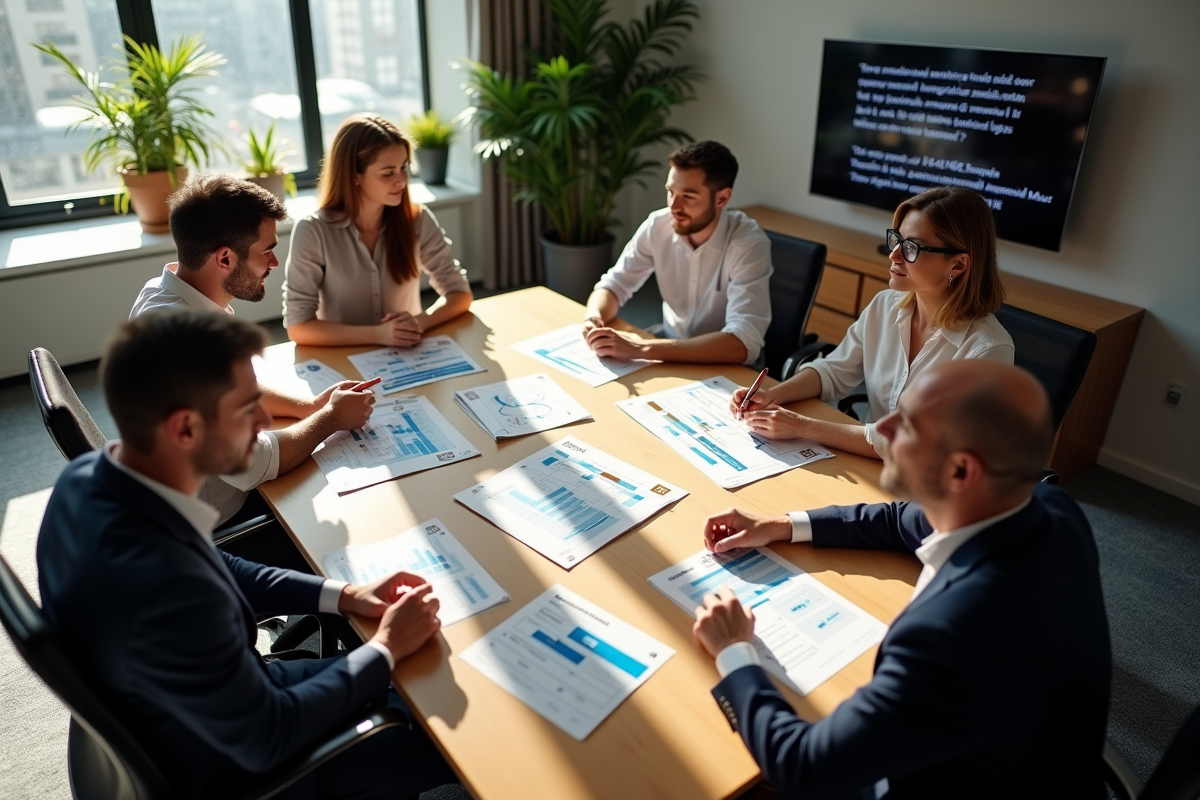Groupe de professionnels discutant autour d