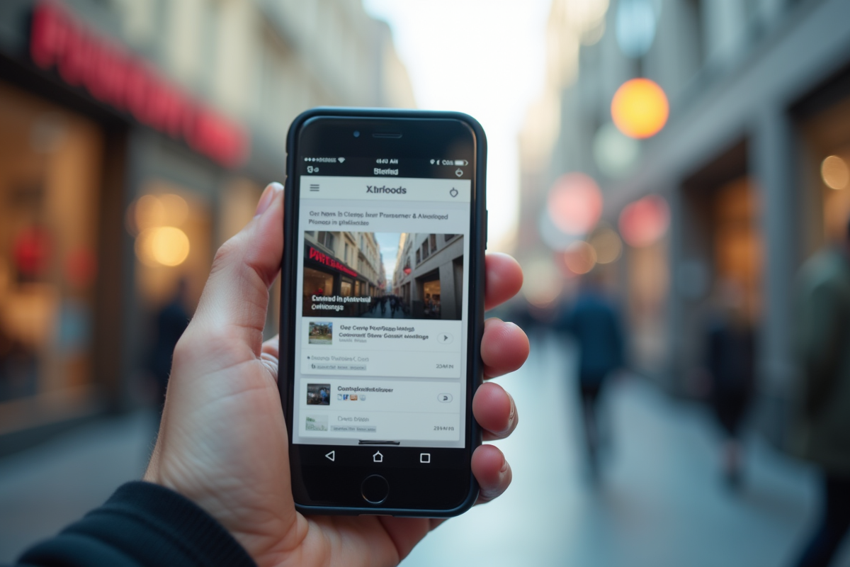 Smartphone affichant un site de petites annonces en extérieur